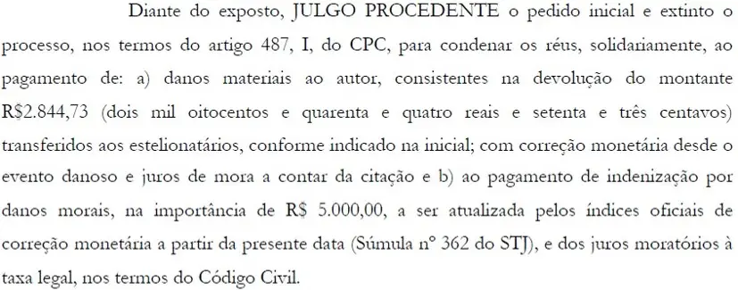 Decisão judicial boleto falso